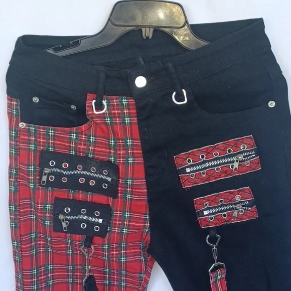 Enrica Men's Straight Slim two tone black & plaid Jeans, 30 x 28 ankle